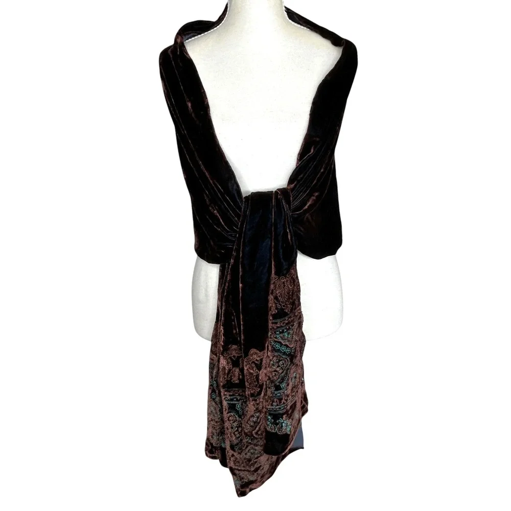 Citron Santa Monica Velvet Scarf Shawl Boho Art To Wear Embroidered‎ 84"x19" NEW - Picture 7 of 14